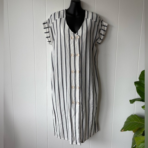 Mango Cotton Striped Midi Dress | Size Medium - Picture 1 of 5